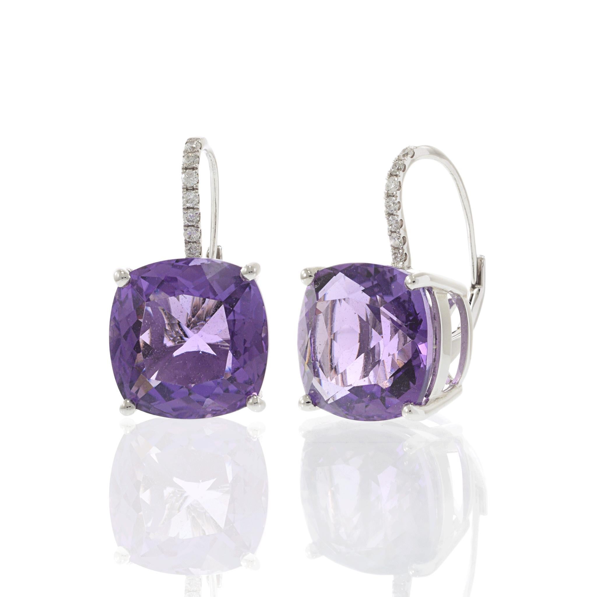Pendientes de gota de amatista y diamante de oro blanco de 18 quilates en Nuevo estado para la venta en New York, NY