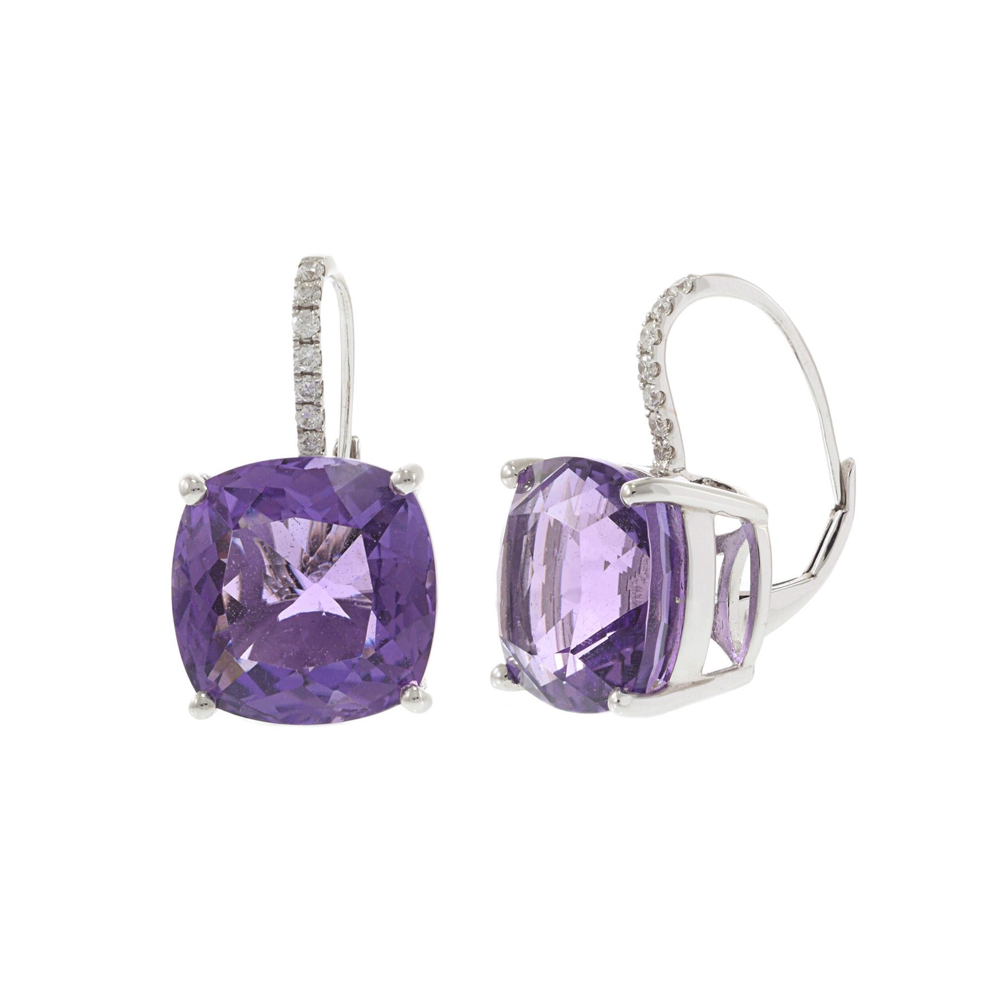 De las mujeres Pendientes de gota de amatista y diamante de oro blanco de 18 quilates en venta