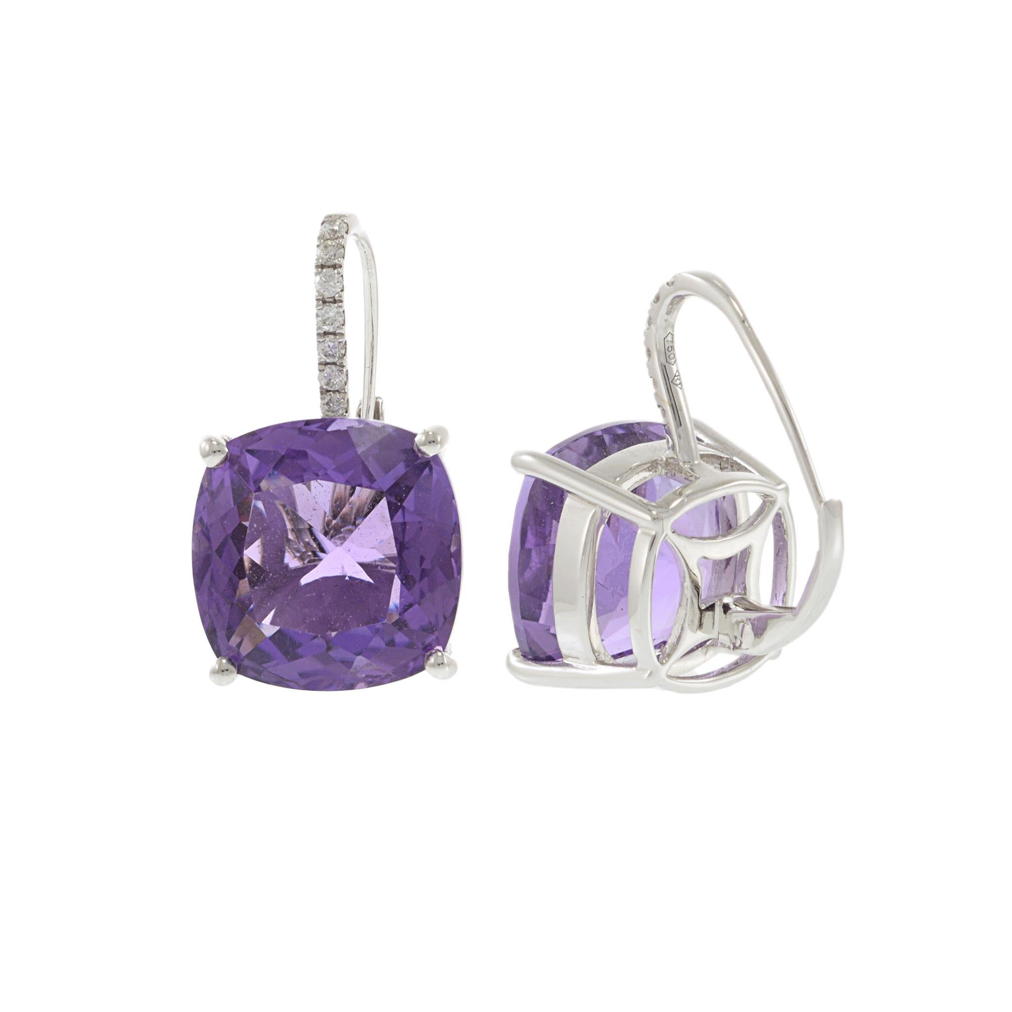 Pendientes de gota de amatista y diamante de oro blanco de 18 quilates en venta 2