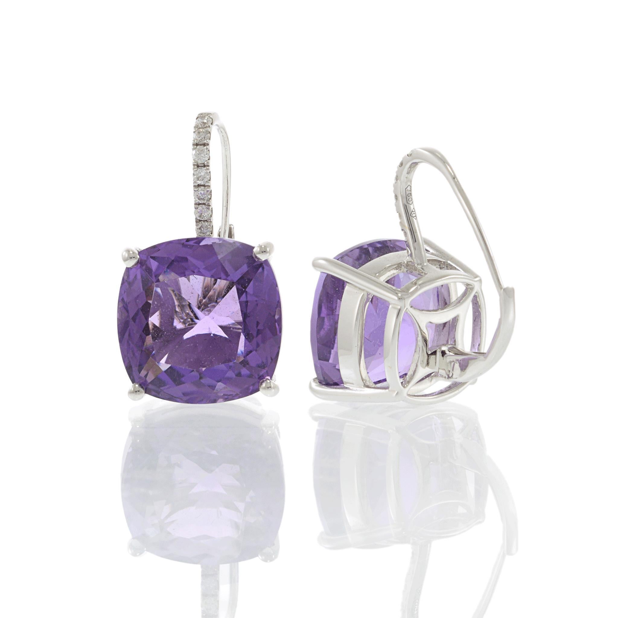 Pendientes de gota de amatista y diamante de oro blanco de 18 quilates en venta 3