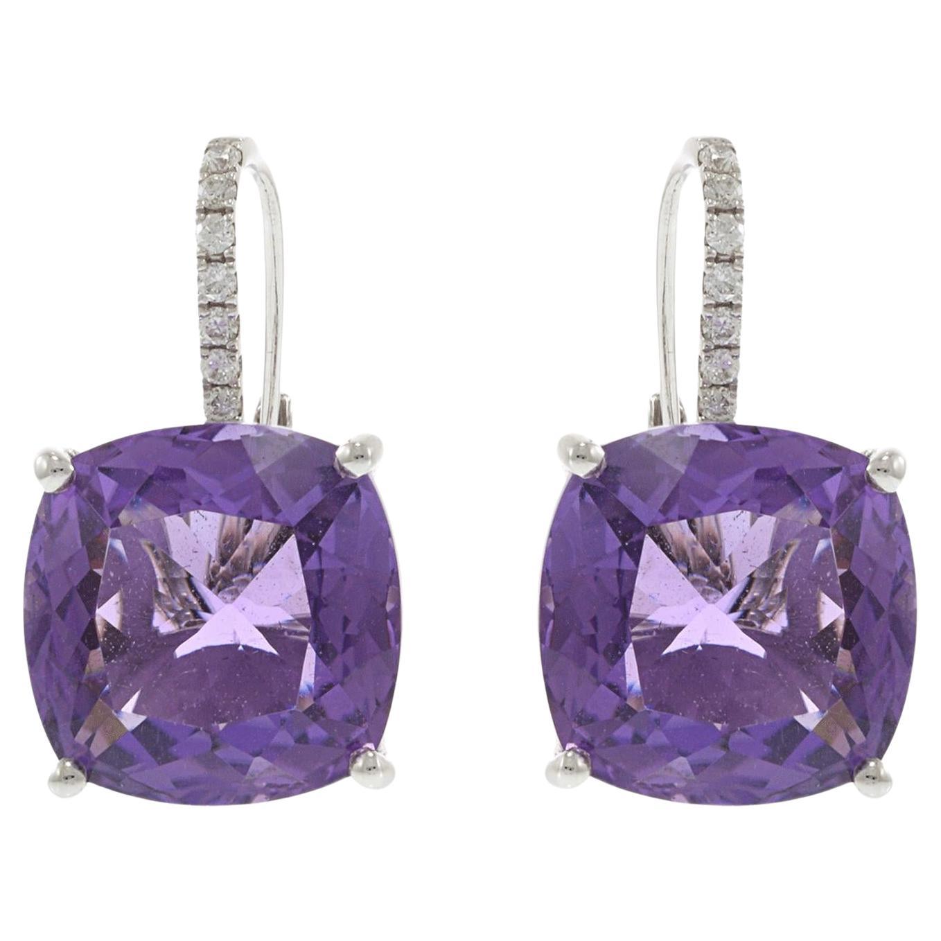 Pendientes de gota de amatista y diamante de oro blanco de 18 quilates