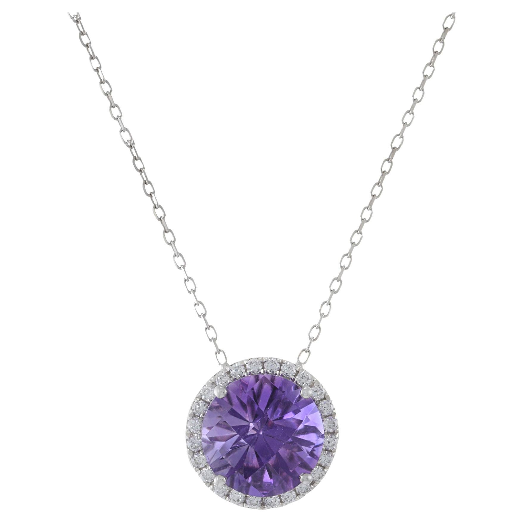 18KT White Gold Amethyst And Diamond Necklace