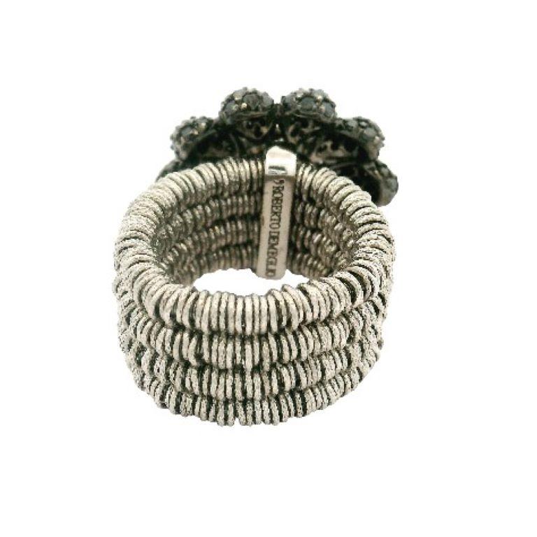 Round Cut 18kt White Gold and Black Diamond Expandable Ring