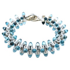 Tamara Comolli pour Cusi Bracelet à franges en or blanc 18 carats et cabochon de topaze bleue 