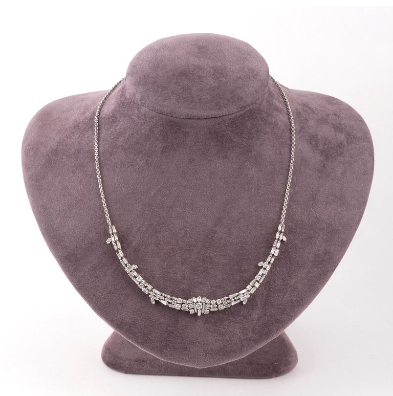 Retro 18kt White Gold and Diamond Necklace For Sale