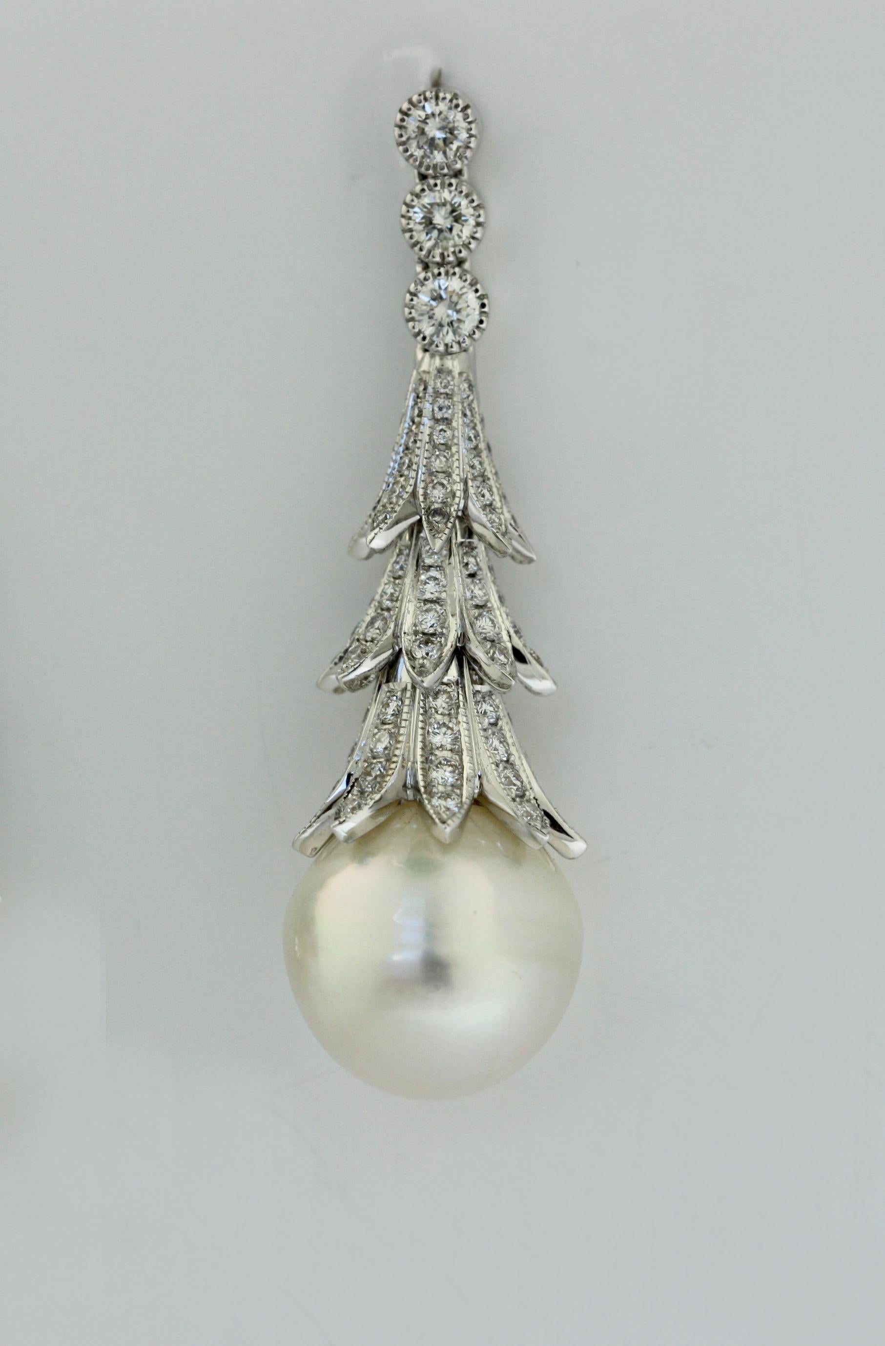18 Karat White Gold and Diamond South Sea Pearl Earrings 2
