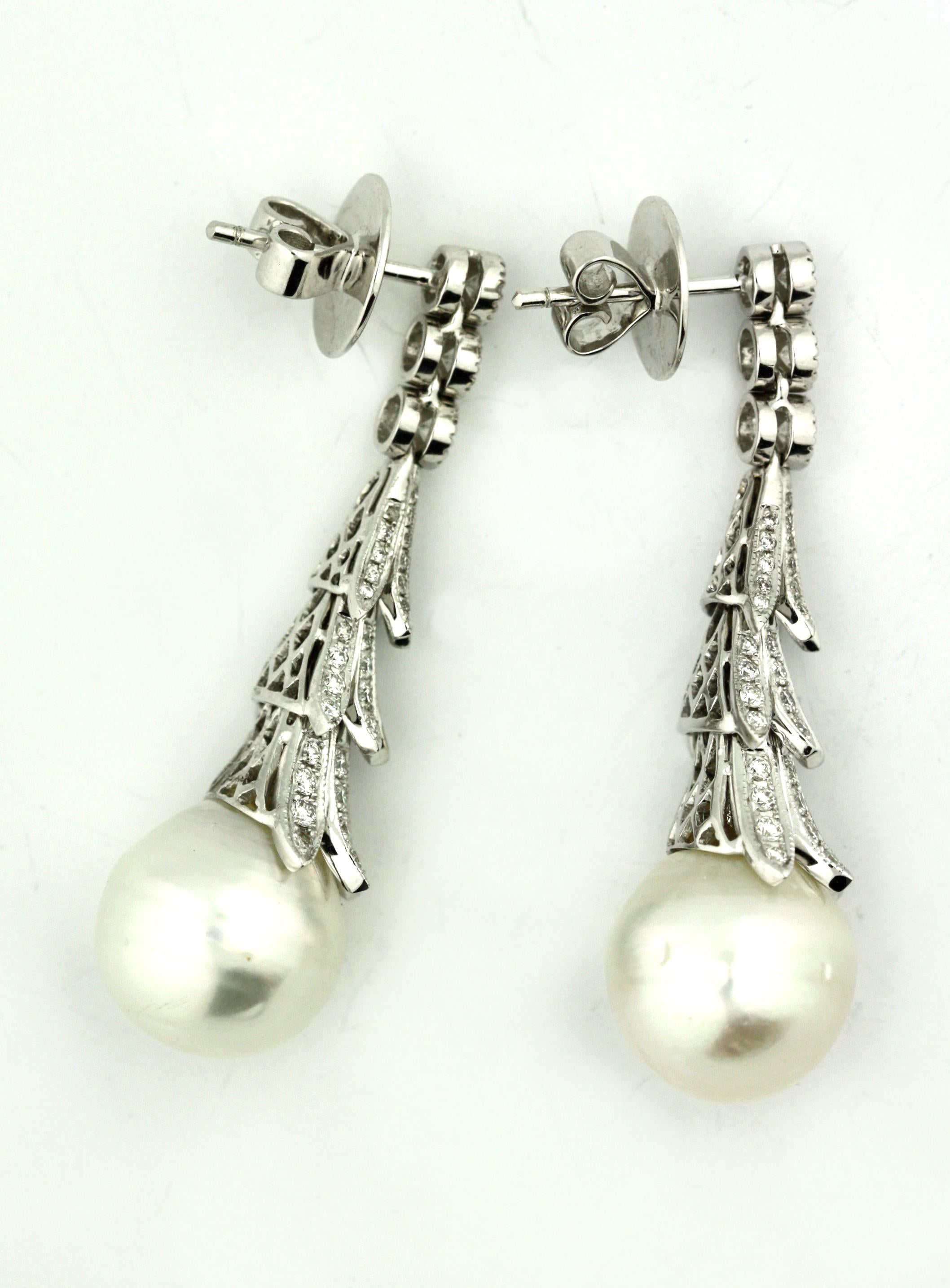 18 Karat White Gold and Diamond South Sea Pearl Earrings 3