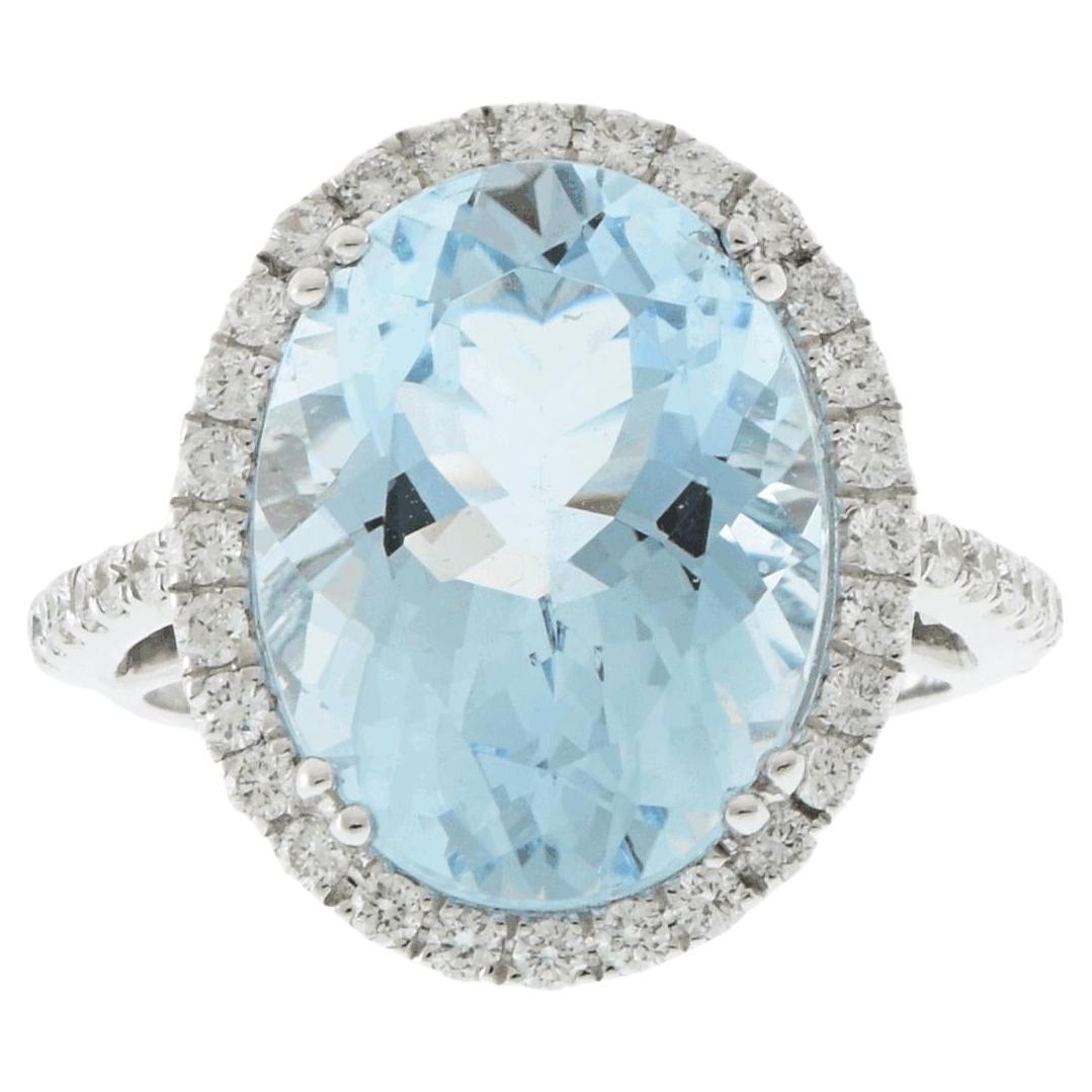 18KT White Gold Aquamarine and Diamond Cocktail Ring