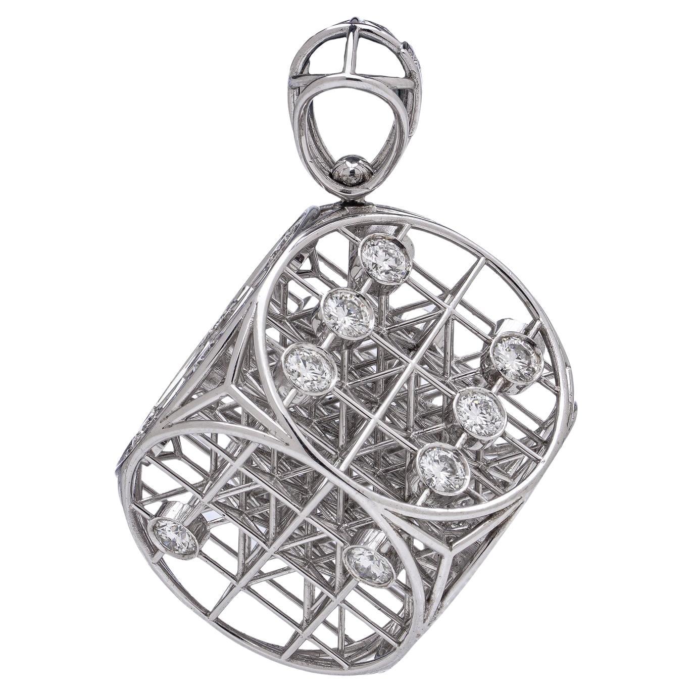 Architektonischer Würfelanhänger aus 18kt Weißgold mit 3,15ct Diamanten