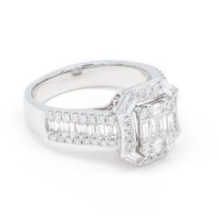 Natural Diamond 1.51 carats 18KT White Gold Art Deco Cocktail Ring