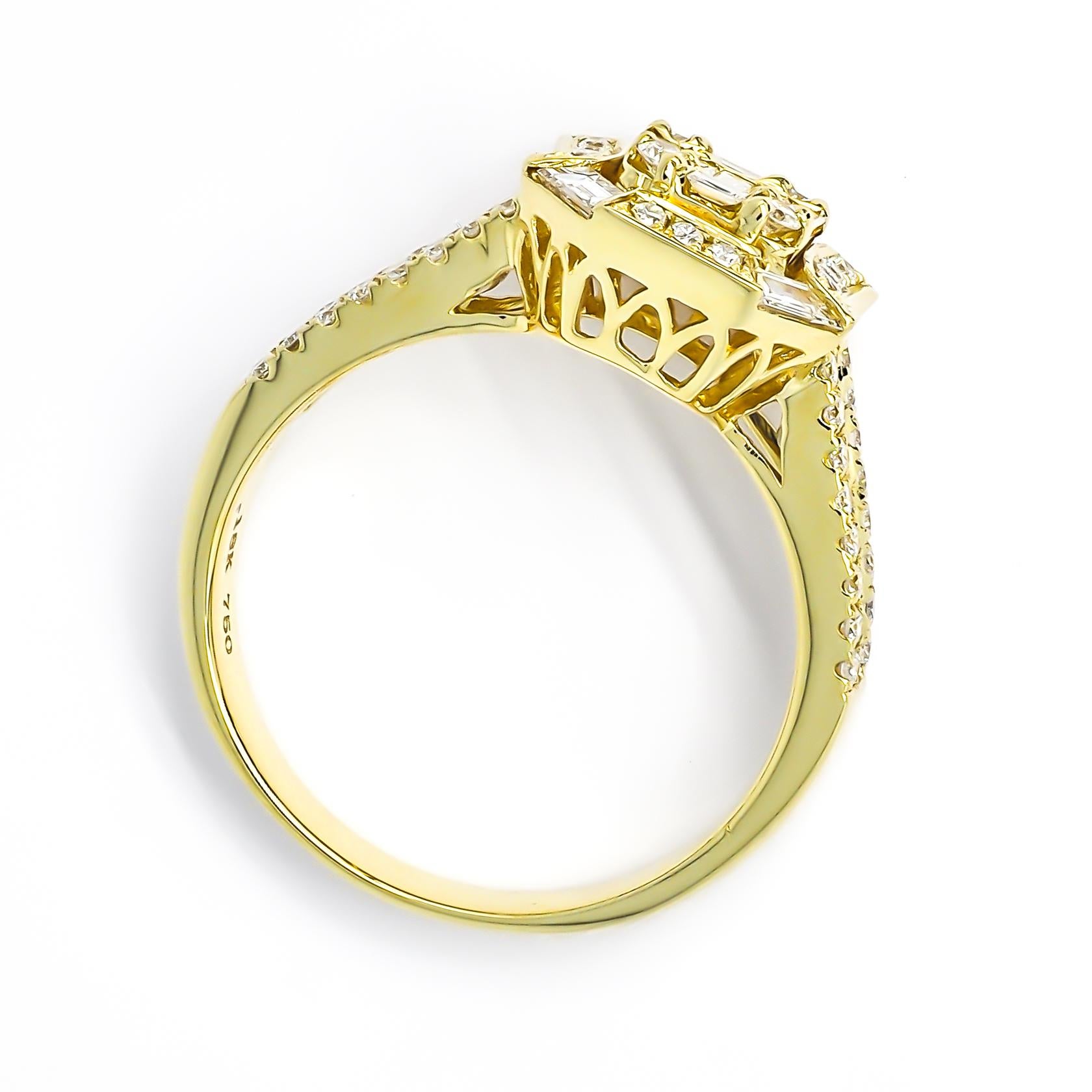 18KT Verlobungsring aus Weißgold mit rundem Baguette-Diamant-Cluster-Halo im Angebot 2