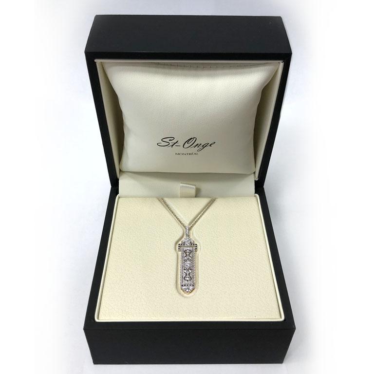 Round Cut 18Kt White Gold Art Deco style white & black diamond ''Cartouche'' Pendant  For Sale
