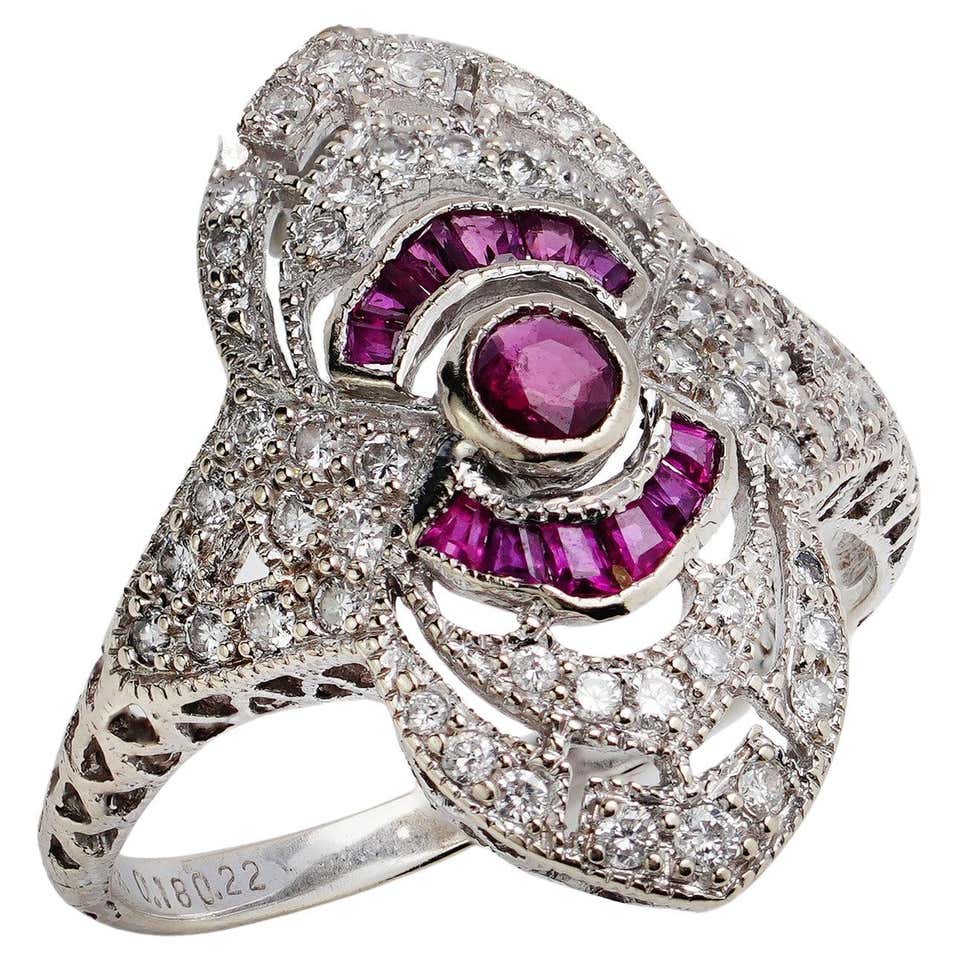 Antique-Inspired Diamond and Ruby Target Ring at 1stDibs | antique ...