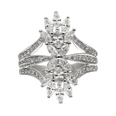 18kt White Gold Art-Deco Style Ring with Marquise Diamonds