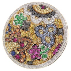 18 Karat Weißgold Ring „Art“ mit Saphiren, Smaragden, Rubinen, weißen und schwarzen Diamanten