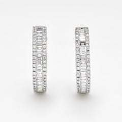Orecchini a cerchio Baguette in oro bianco 18KT con diamante naturale da 1,75 carati