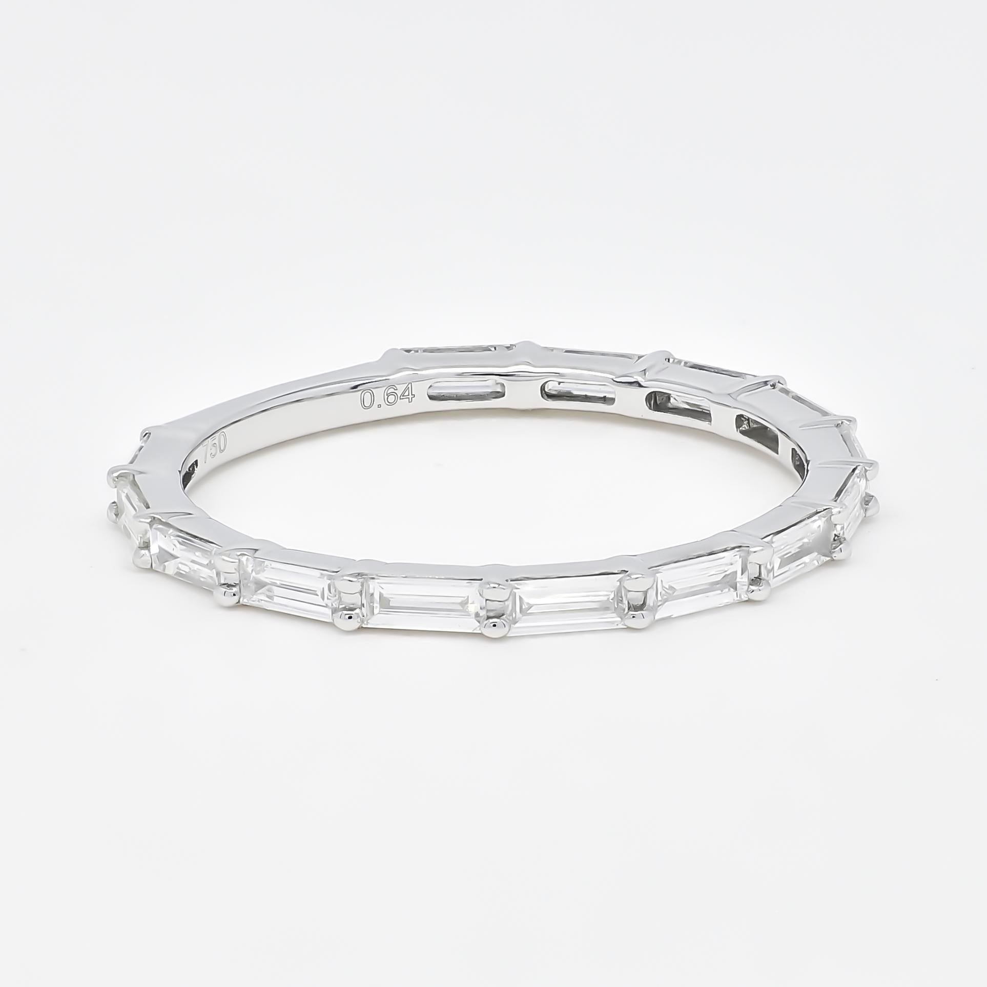 Dramatically different. Make this diamond ring your signature piece with its gorgeous Prong-set baguettes in a diagonal white/Yellow gold design. Exquisite in both quality and design, this  stunning full eternity band celebrates the story of you.