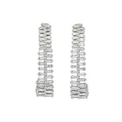 Natural Diamond Earrings 4.12 ct 18KT White Gold Half Hoop Earrings