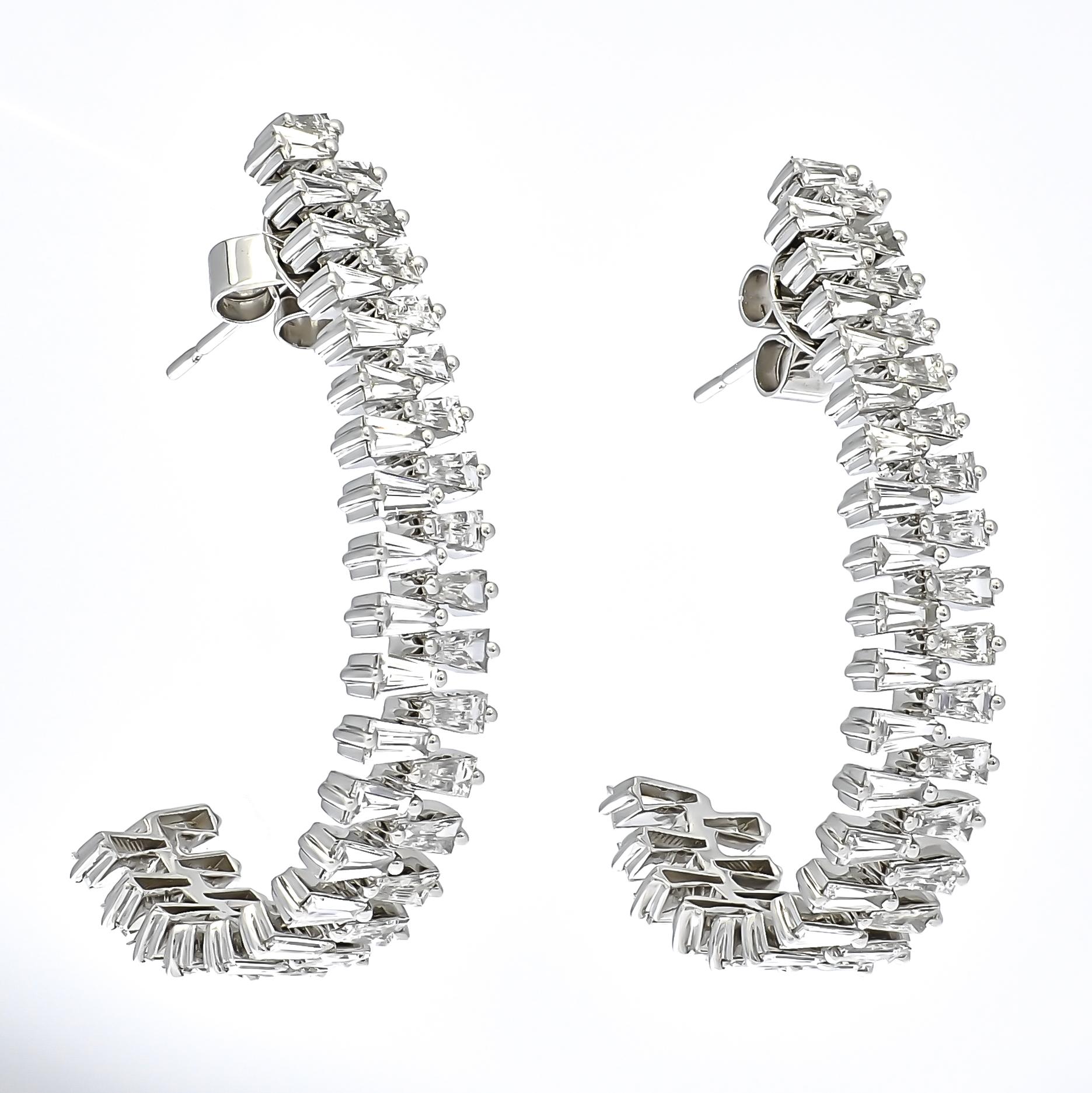 Art Nouveau Natural Diamond Earrings 4.12 ct 18KT White Gold Half Hoop Earrings E087242 For Sale