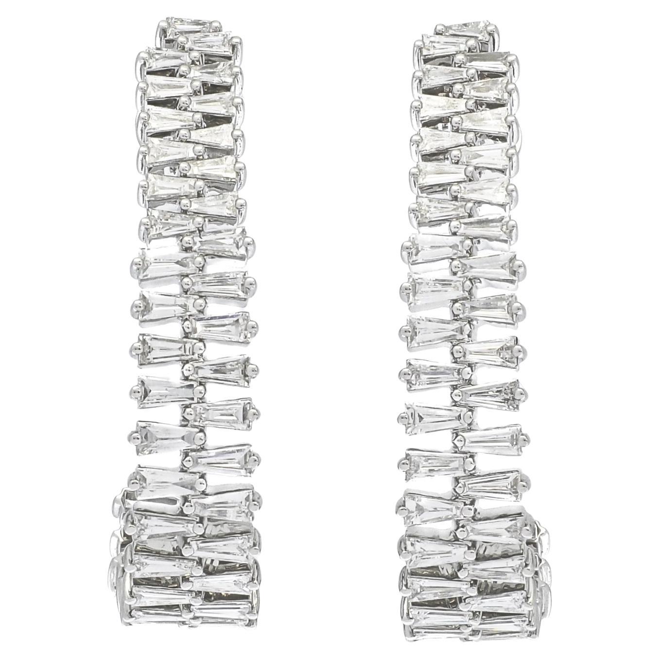 Natural Diamond Earrings 4.12 ct 18KT White Gold Half Hoop Earrings E087242 For Sale