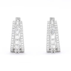 Natural Diamonds 0.75 carats 18KT White Gold Hoop Huggies Earrings