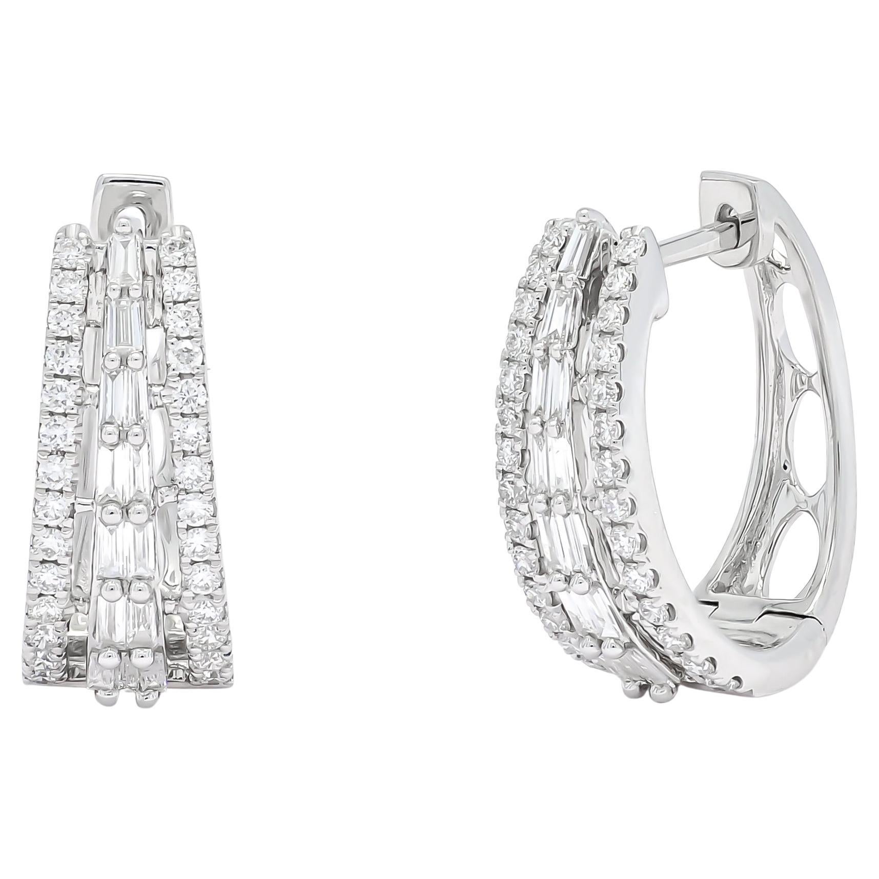 Natural Diamonds 0.75 carats 18KT White Gold Hoop Huggies Earrings