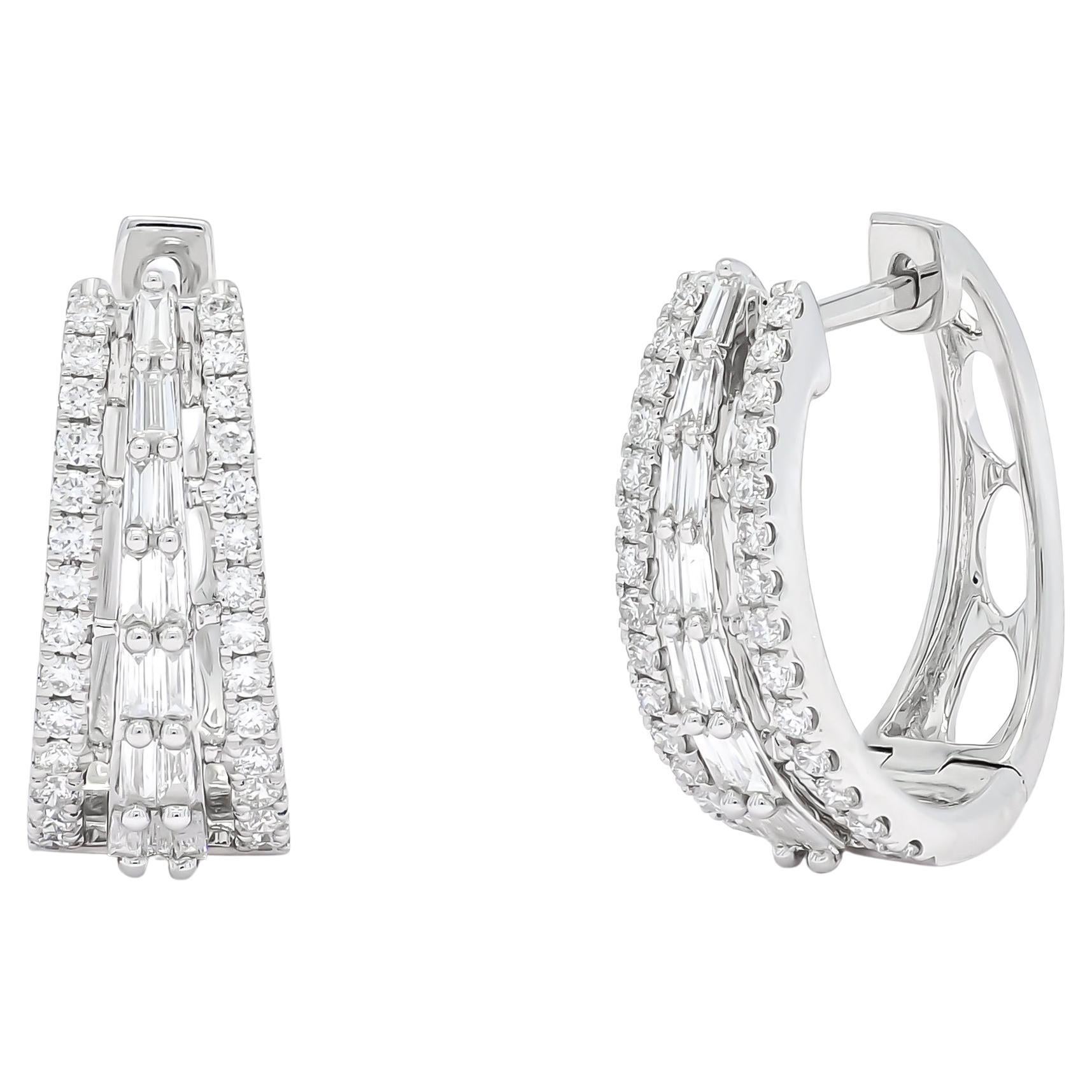 Natural Diamonds 0.74 carats 18KT White Gold Hoop Huggies Earrings