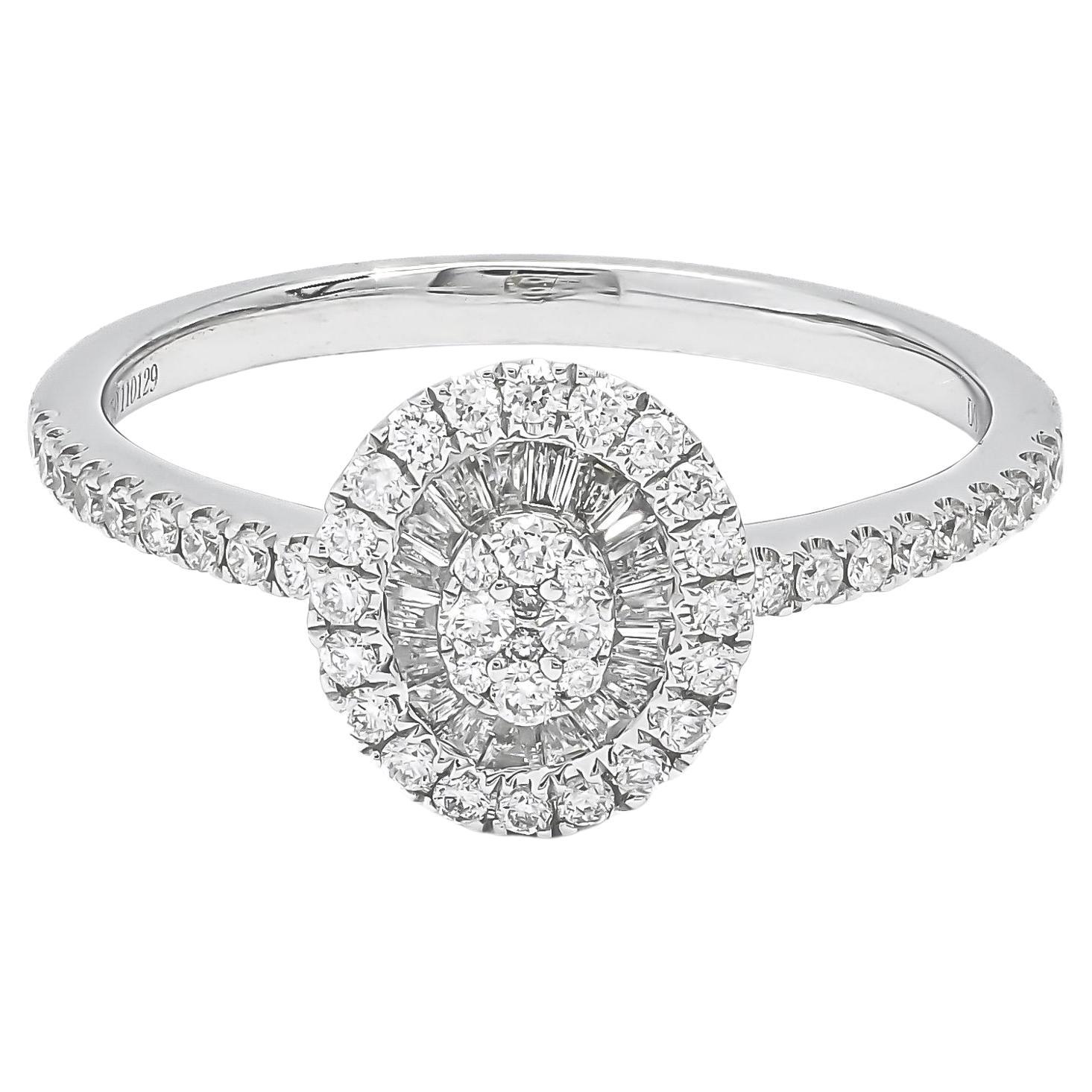 18kt White Gold Baguette Diamonds Starburst Cluster Anniversary Ring For Sale