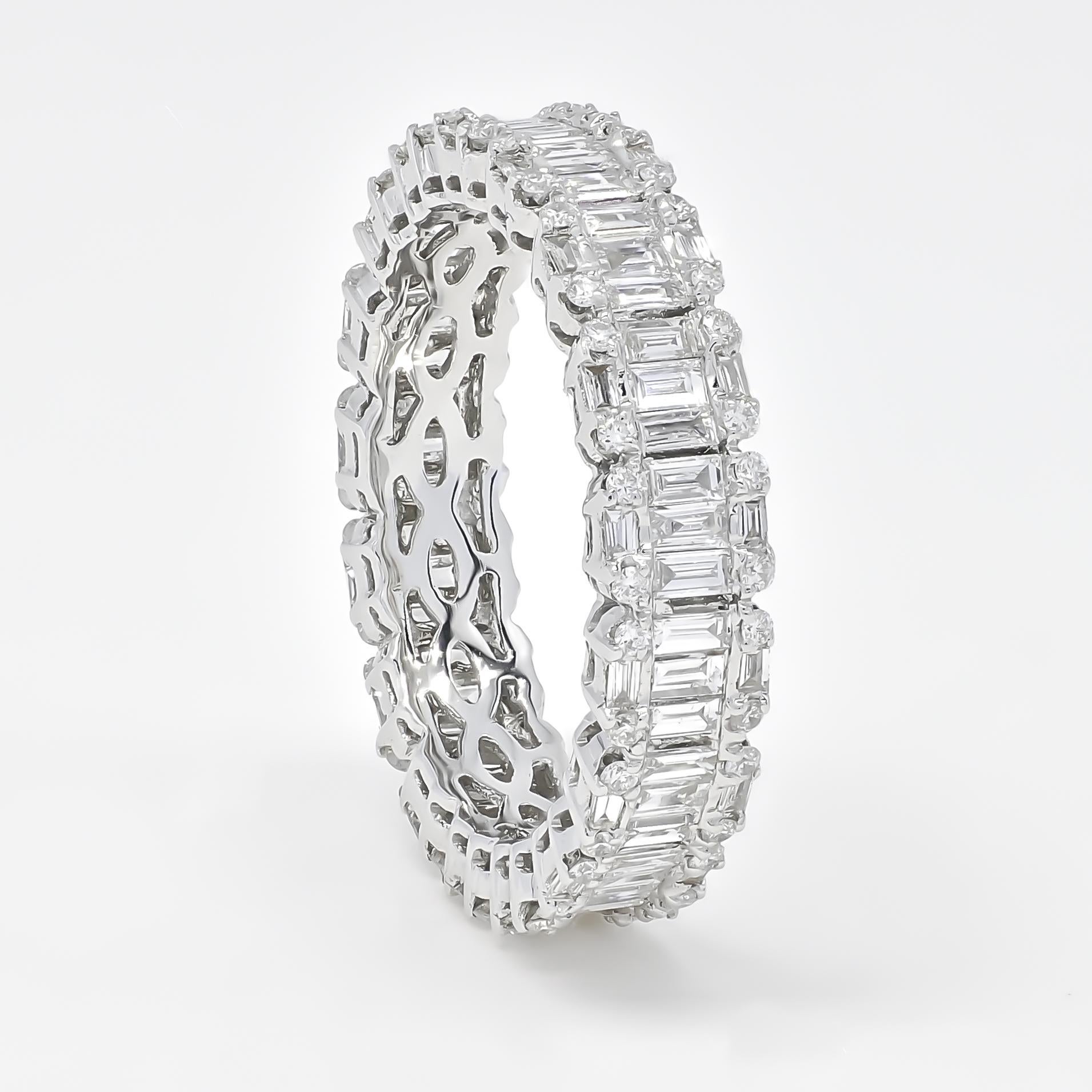 For Sale:  18kt White Gold Baguette Natural Diamond Cluster Full Eternity Statement Band 2