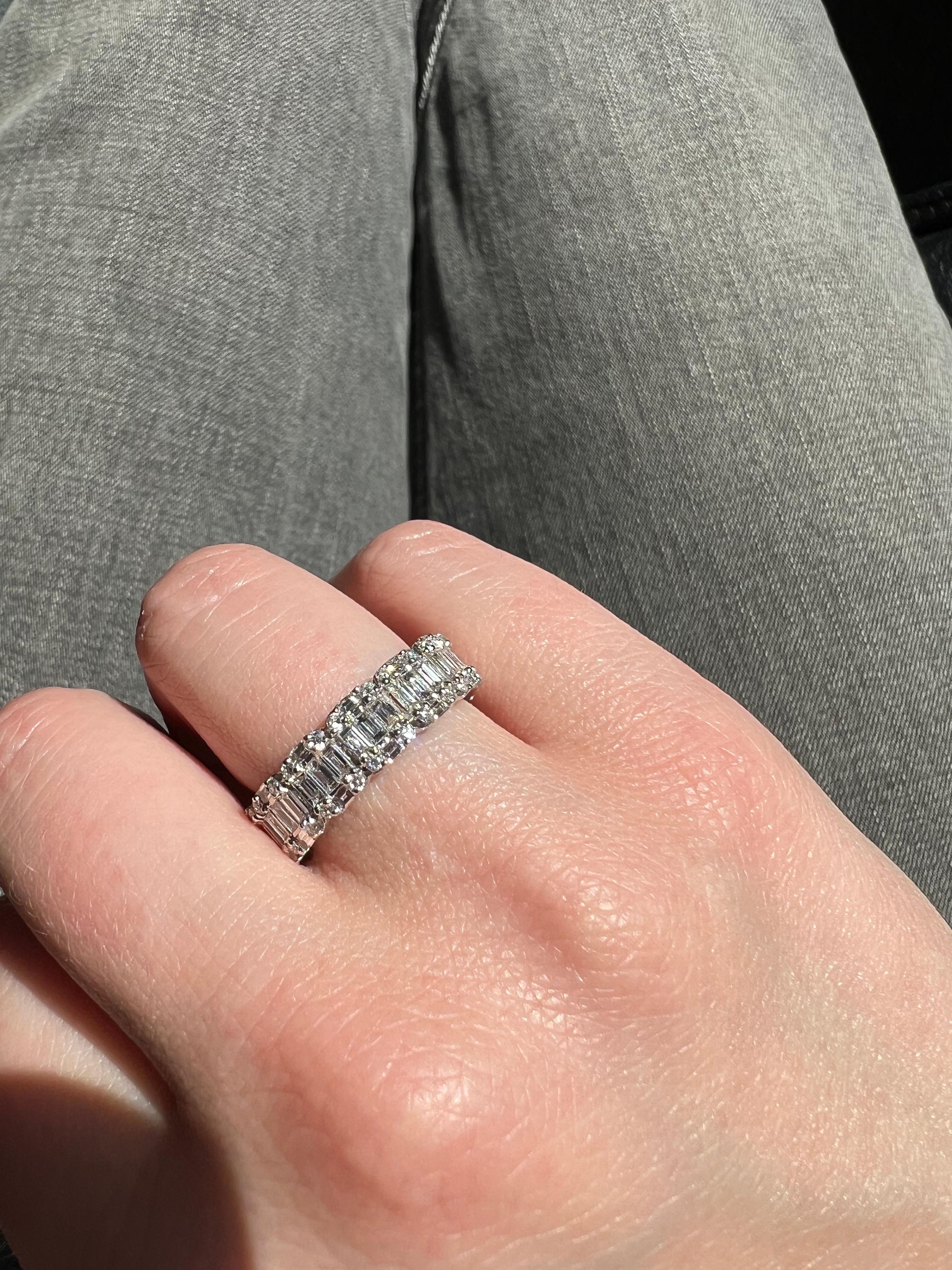 For Sale:  18kt White Gold Baguette Natural Diamond Cluster Full Eternity Statement Band 5