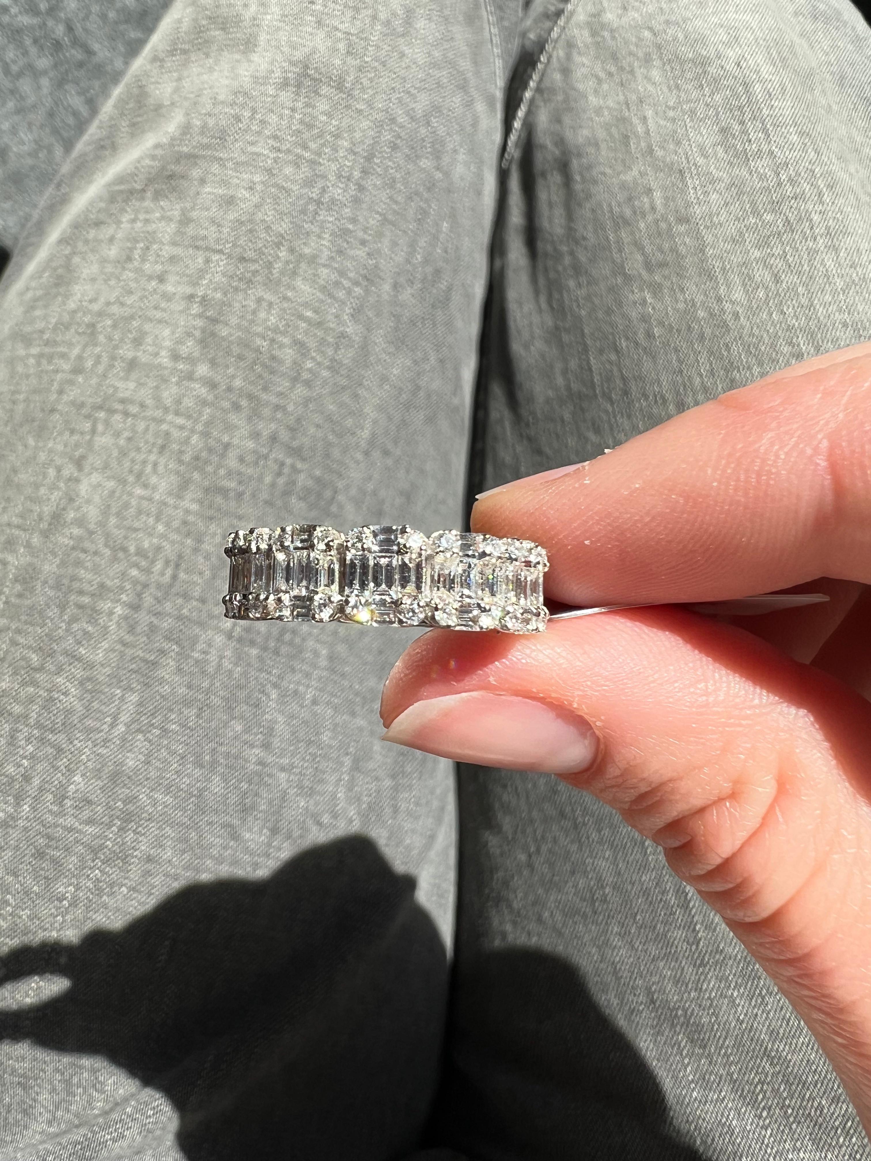 For Sale:  18kt White Gold Baguette Natural Diamond Cluster Full Eternity Statement Band 6