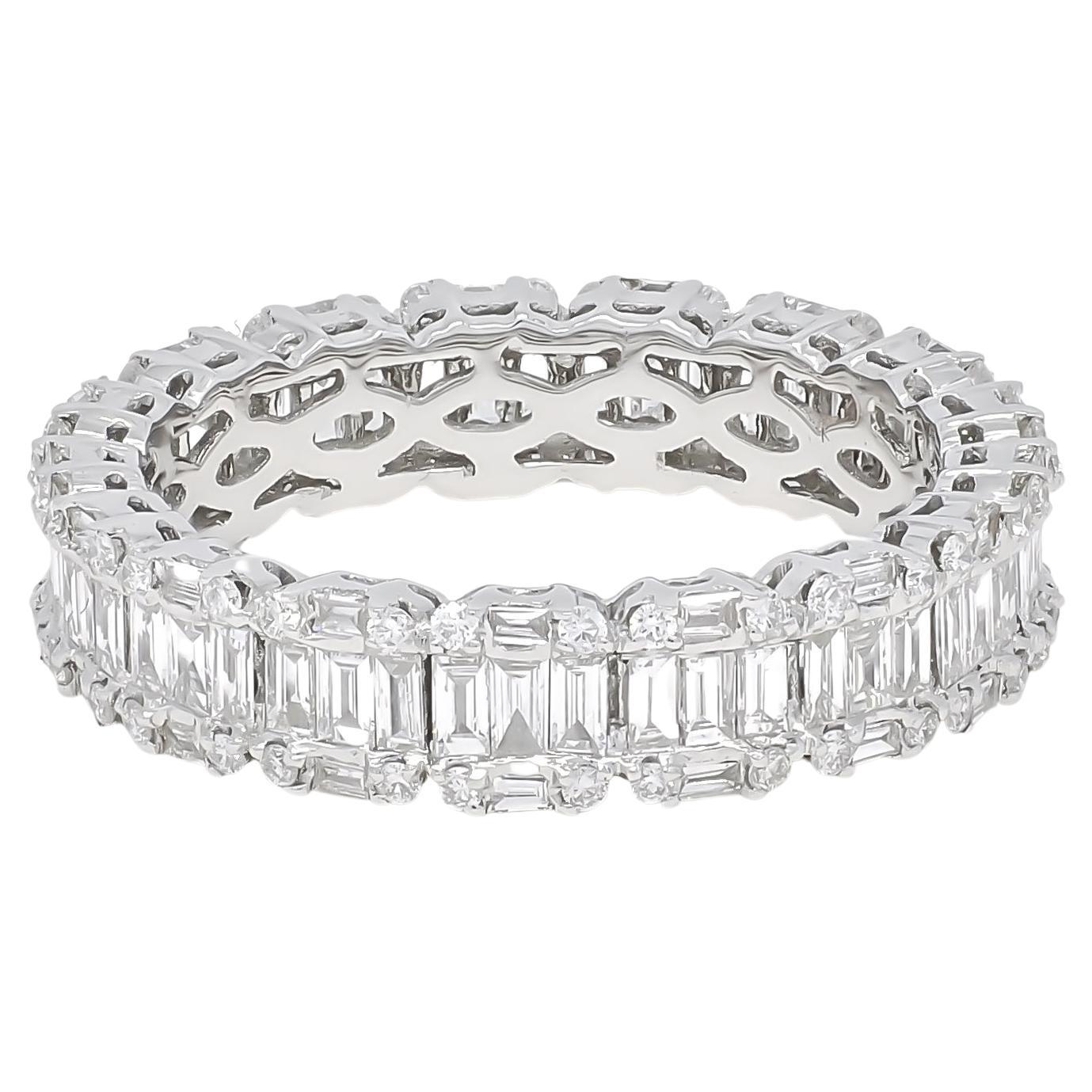 For Sale:  18kt White Gold Baguette Natural Diamond Cluster Full Eternity Statement Band