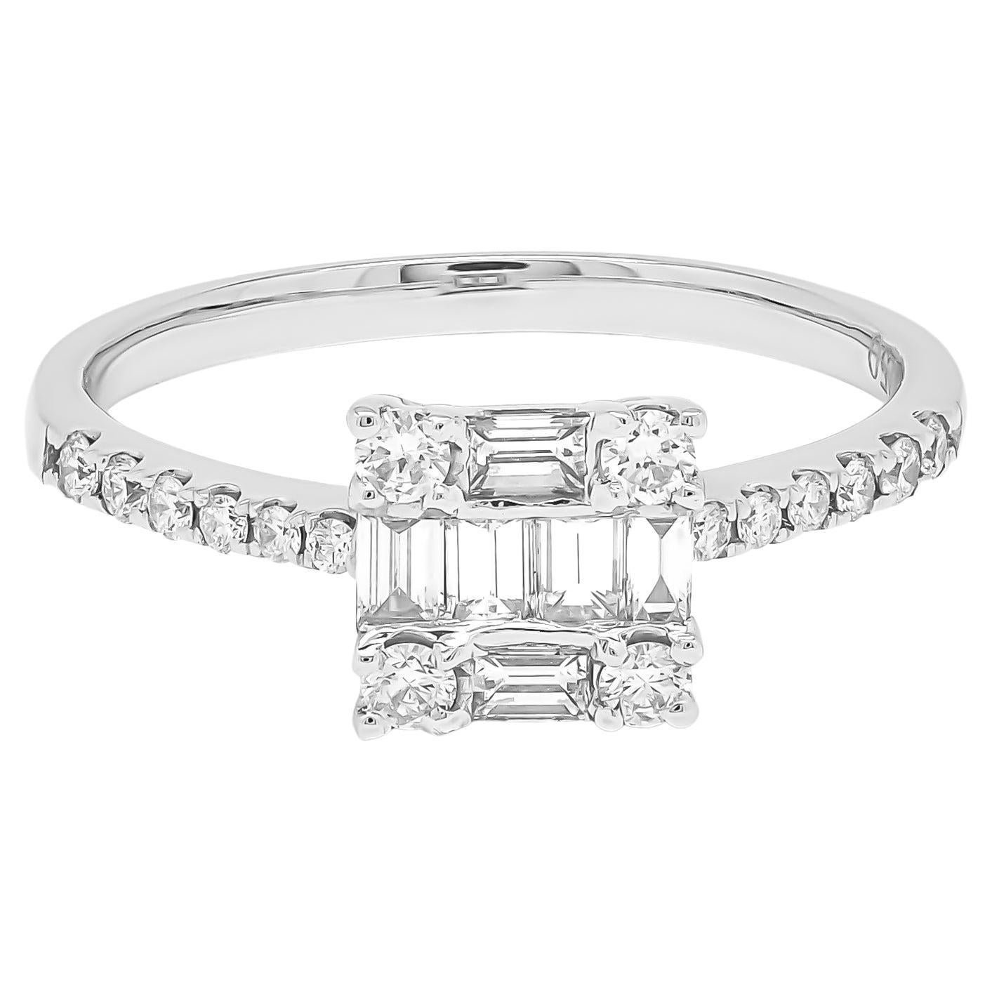 18kt White Gold Baguette Round Cluster Natural Diamonds Ring R39054A For Sale