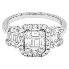 Natural Diamond 1.00 Carats 18KT White Gold Trip Baguette Cluster Ring
