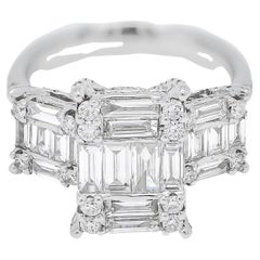 Natural Diamond 2.30 Carats 18KT White Gold Trim Cluster Anniversary Ring