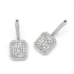 Natural Diamond 2.00 Carats 18KT White Gold Star Burst Dangler Earrings