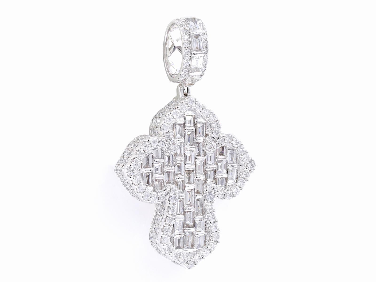 18KT Weißgold Baguette & runder Diamant-Anhänger (Art déco) im Angebot