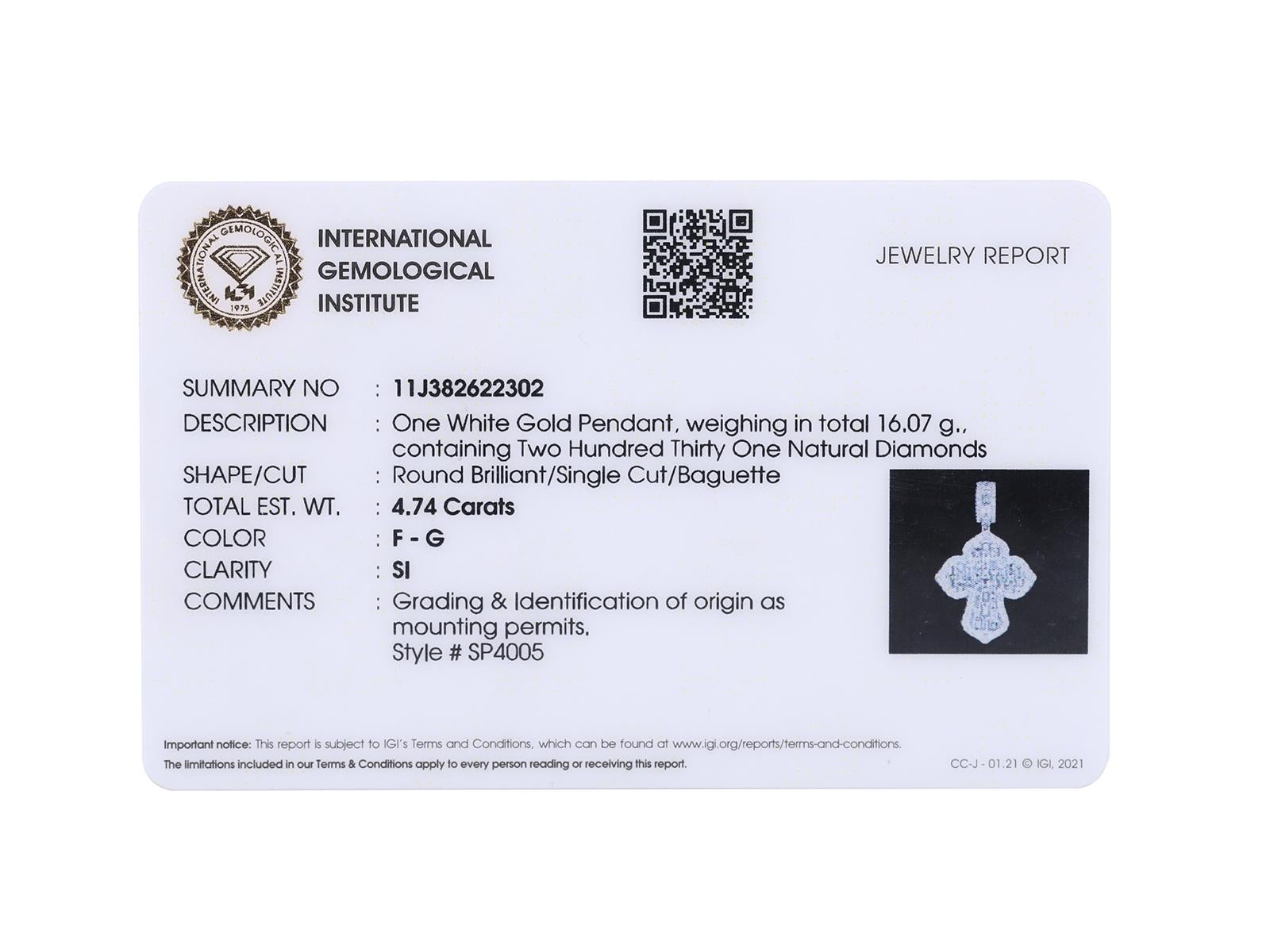 18KT Weißgold Baguette & runder Diamant-Anhänger im Angebot 2