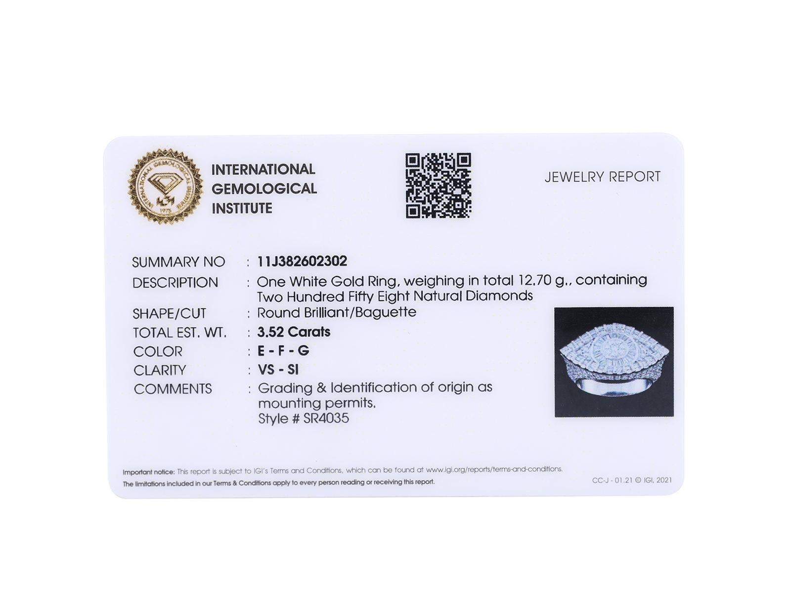 18KT Weißgold Baguette & runder Diamant Statement Ring im Angebot 4