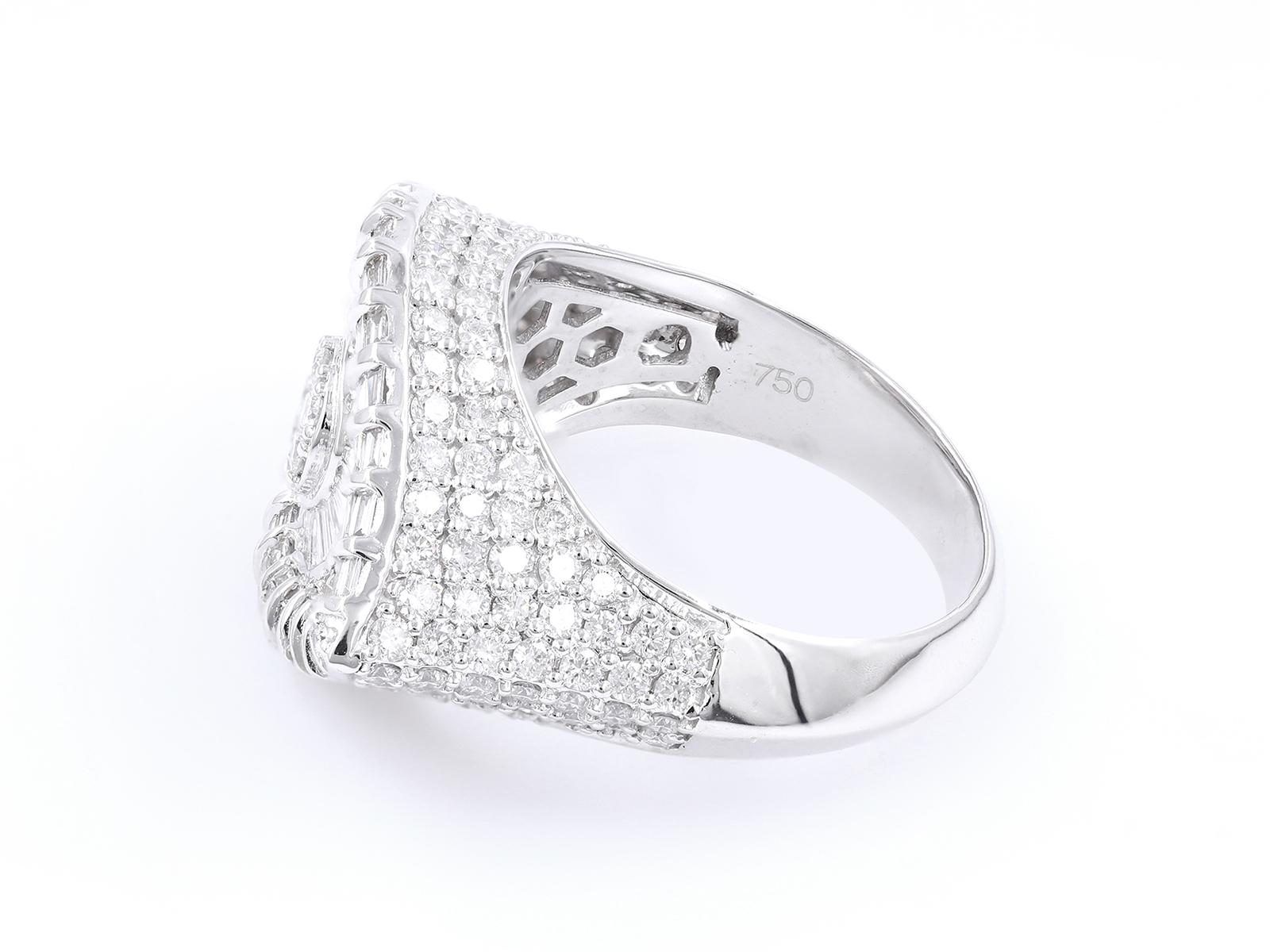 18KT Weißgold Baguette & runder Diamant Statement Ring im Zustand „Neu“ im Angebot in Antwerp, BE
