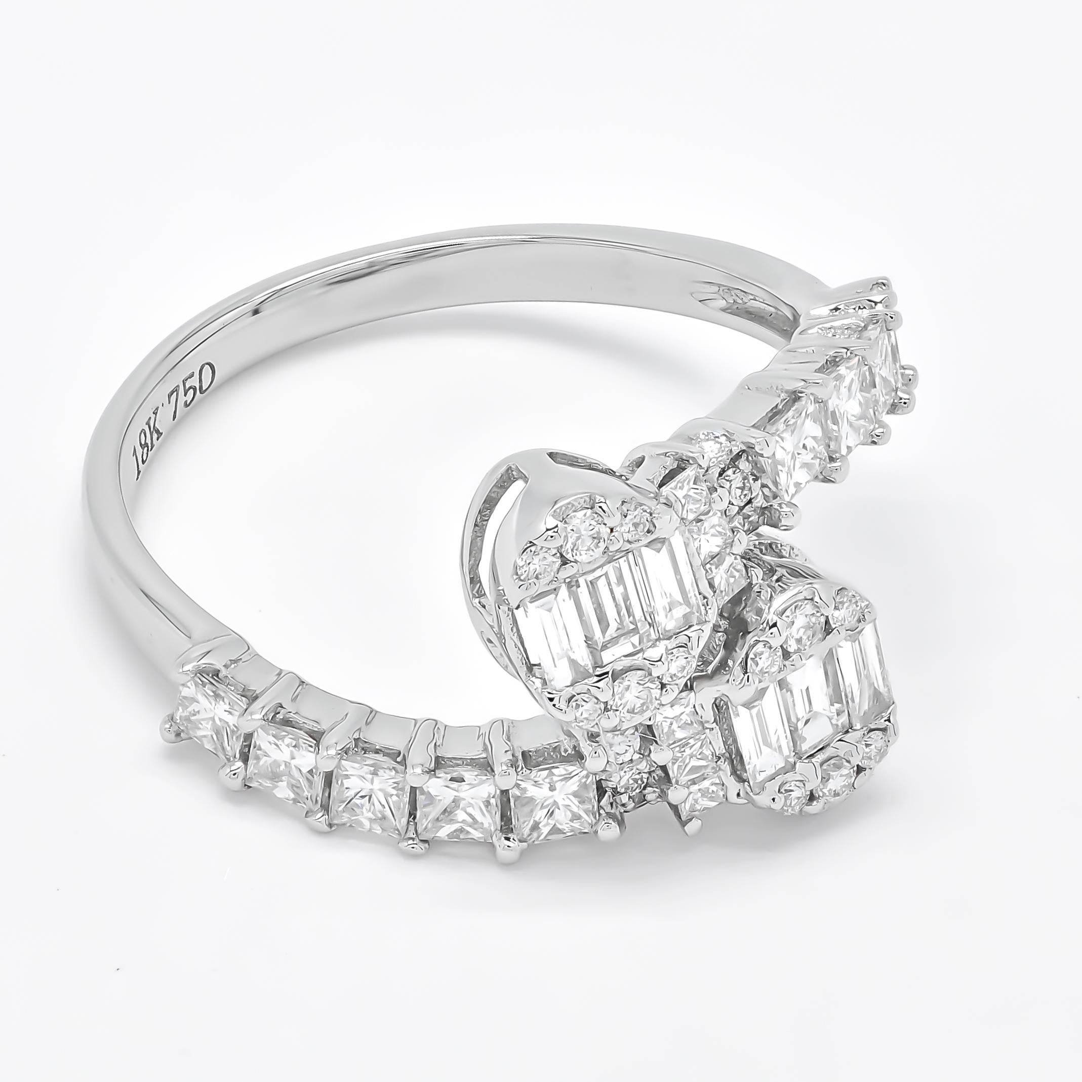 Astounding elegance and astonishing shine emanate from every facet of this incredibly beautiful. Fashioned in a fabulous Oval Shape cluster illusion, this ring incorporates Baguette and round-shape set for brilliance and artistry with Princess Cut