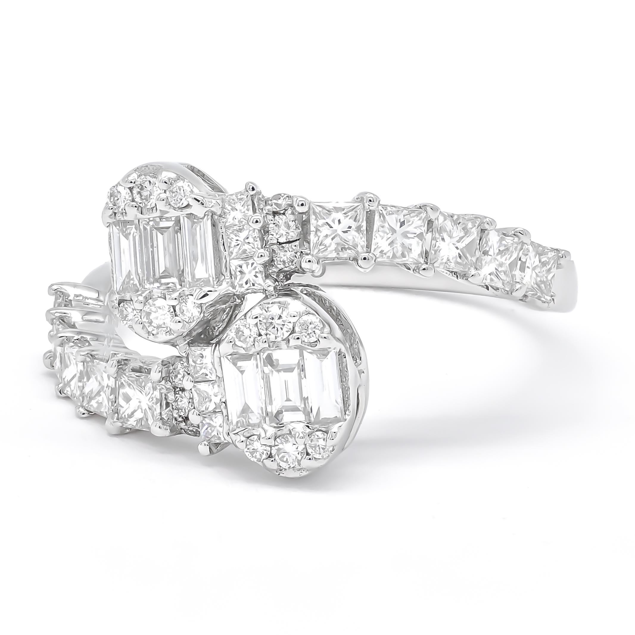 Art Deco Natural Diamond 18 Karat White Gold Cluster Statement Designer Shank Ring For Sale