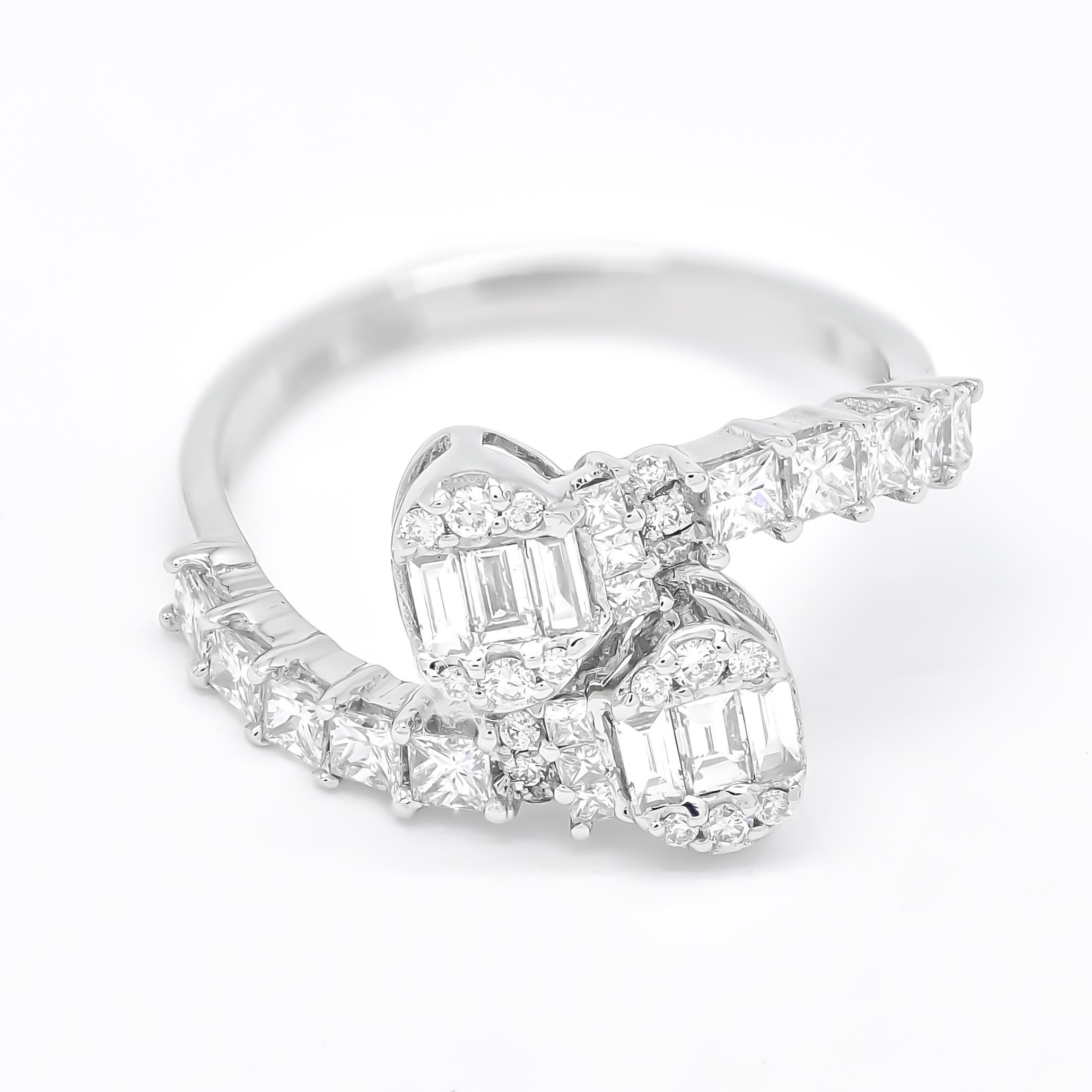 Round Cut Natural Diamond 18 Karat White Gold Cluster Statement Designer Shank Ring For Sale