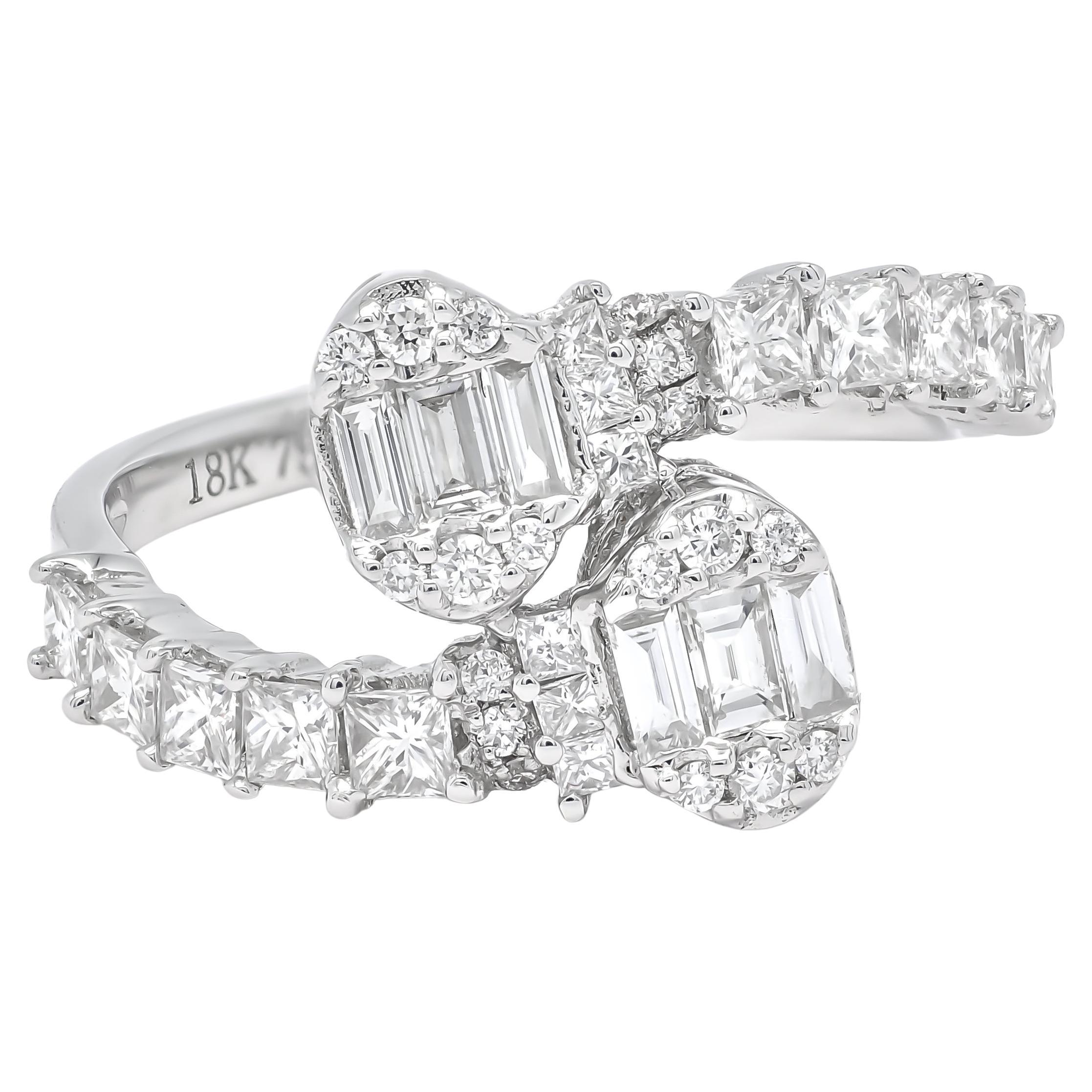 Natural Diamond 18 Karat White Gold Cluster Statement Designer Shank Ring For Sale