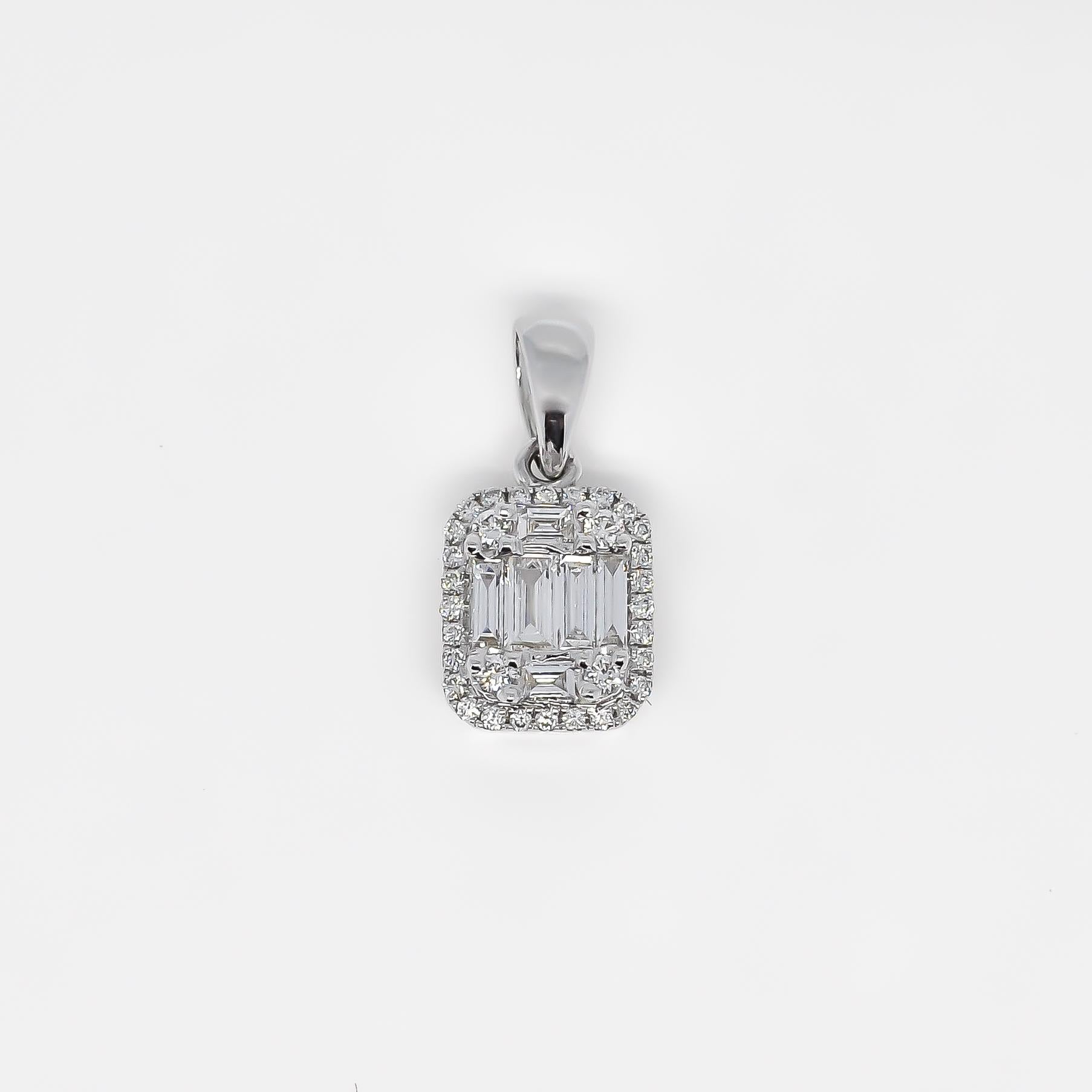 Chaîne collier pendentif en or blanc 18 carats avec diamants naturels de 0,43 carat en vente 2