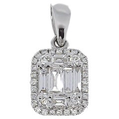 18KT White Gold Baguette Round Diamonds Cluster Halo Fashion Pendant