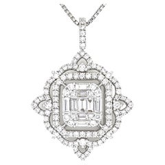 Vintage Natural Diamond Pendant 1.10 ct 18 Karat White Gold Pendant Chain Necklace