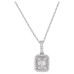 18KT White Gold Baguette Round Diamonds Emerald Cluster Halo Fashion Pendant