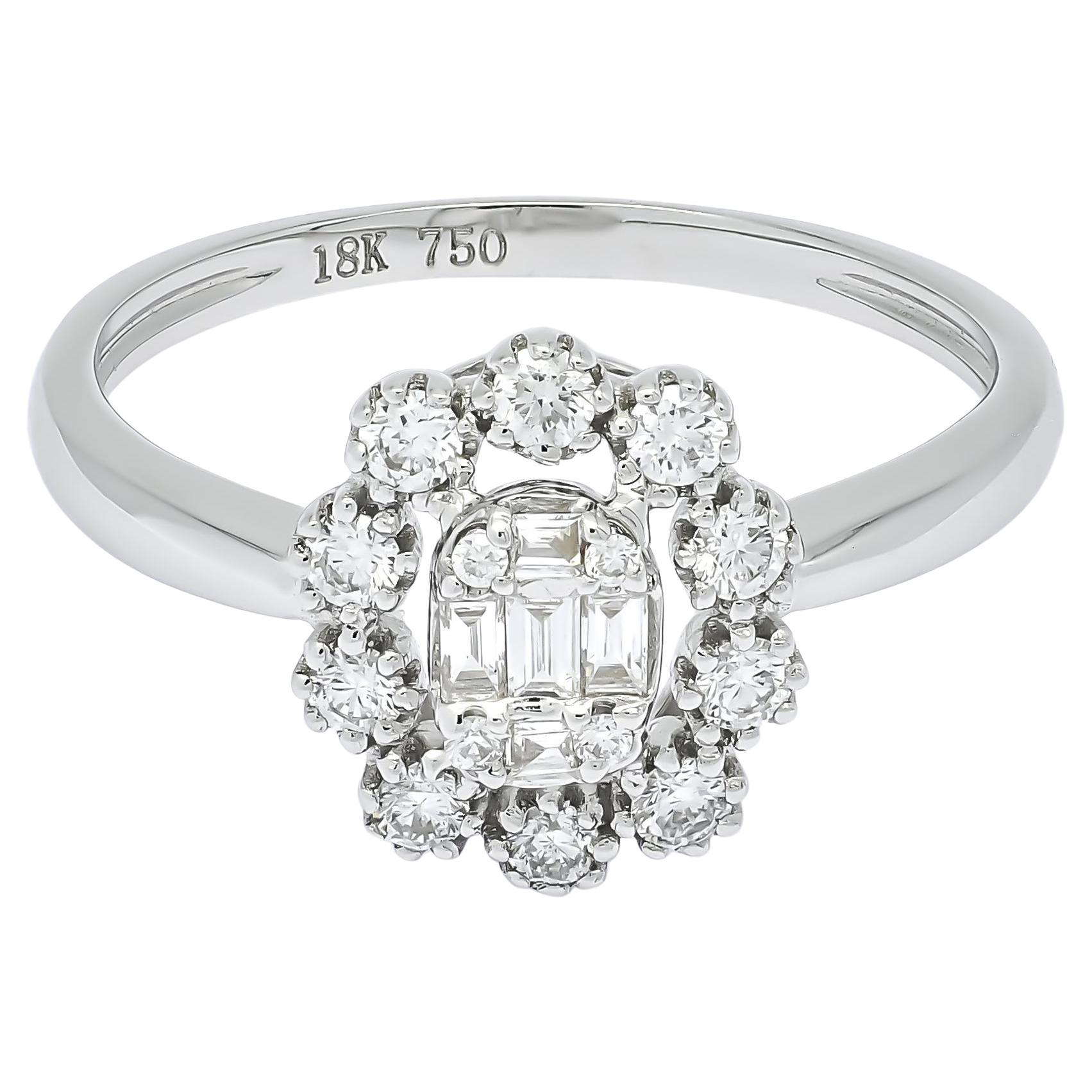 18KT Weißgold Baguette-Ring mit rundem Halo-Cluster mit natürlichen Diamanten R05787 im Angebot