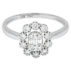 18KT White Gold Baguette Round Halo Cluster Natural Diamonds Ring R05787